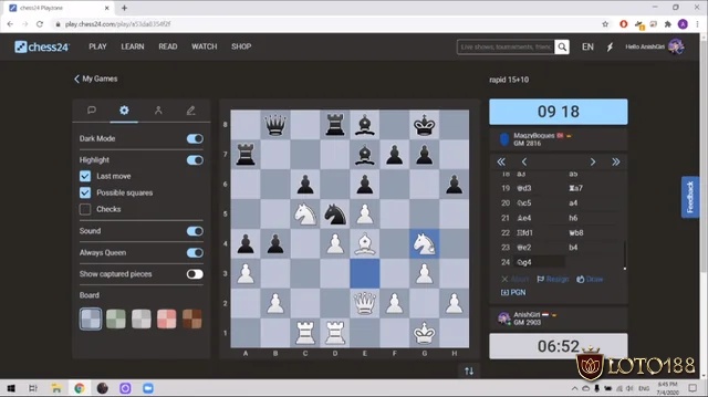 Chess24 nổi bật nhờ kết hợp chơi cờ trực tuyến và nội dung huấn luyện từ các đại kiện tướng