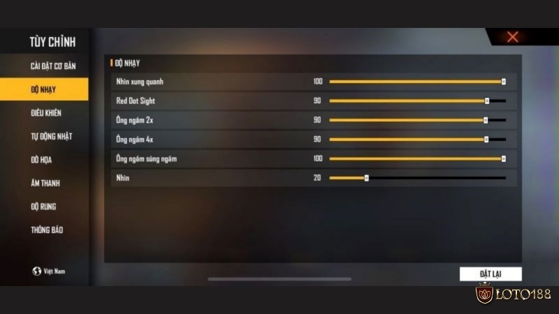 Điều chỉnh chất lượng đồ họa, độ nhạy cảm ứng và nút bấm để có trải nghiệm bắn súng tối ưu.